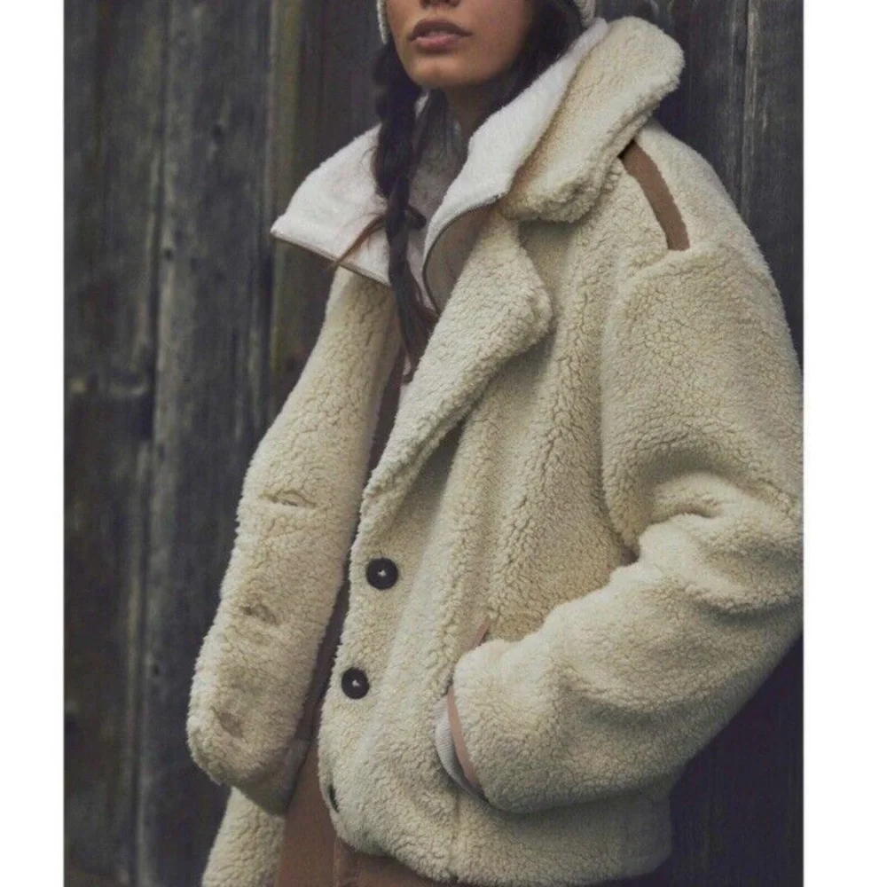 NWT FREE PEOPLE joplin cozy teddy Sherpa coat in ivory size large - Picture 3 of 13